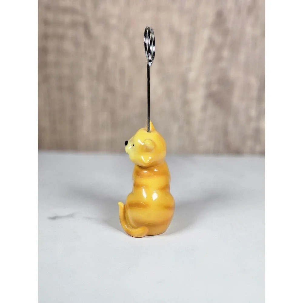 Vintage Ceramic Cat Card Holder Orange Desk Organizer Cute Feline Decor